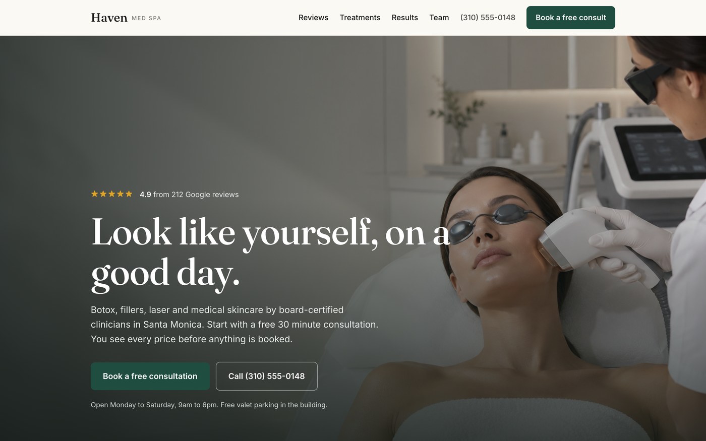 Haven Med Spa homepage