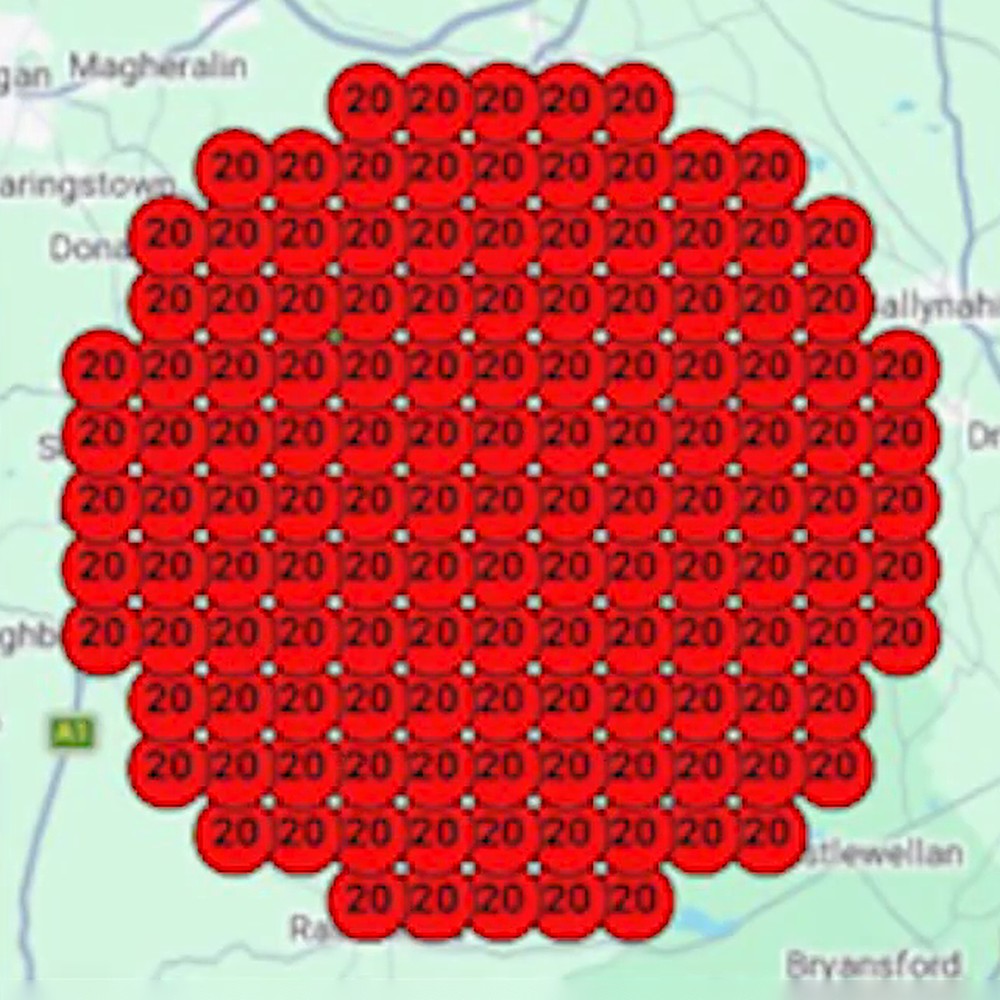Rank grid showing red 20 markers across the whole area